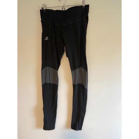 Salomon Running Tights Women's LARGE AdvancedSkin Warm BLACK - Picture 1 of 6